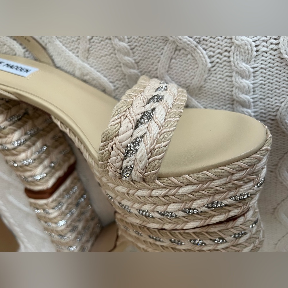 Steve Madden Cream Woven “Lucci” Platform Sandals Various Sizes - Picture 6 of 15